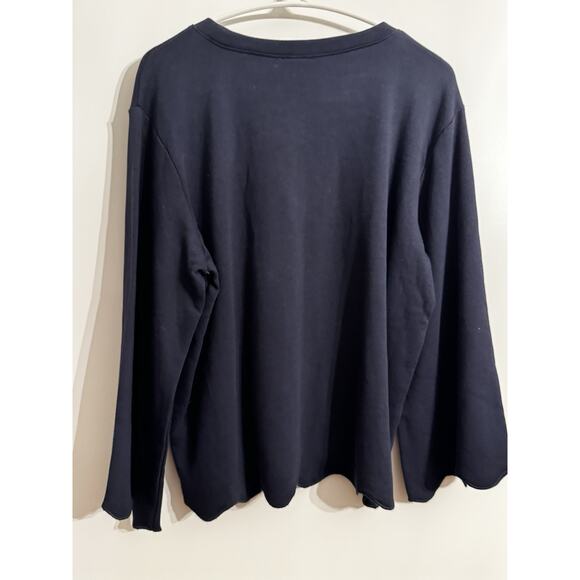 Splendid Long Sleeve Scalloped Sleeve Crew Neck Top Women XL Navy Travel NWT - Picture 6 of 11